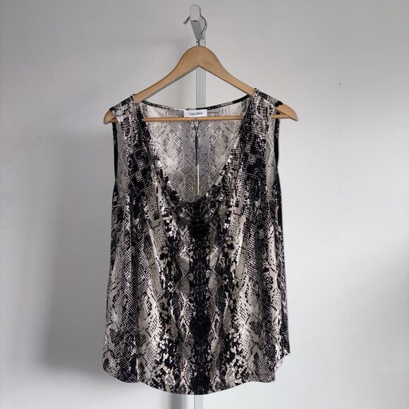 Calvin Klein Womens Reptile Print Sleeveless Tank Top Size 2X NWT Drape Neck - Picture 5 of 11